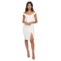 Elegant white off-shoulder midi dress with front slit and crossover neckline detail - S / White