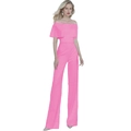 Elegant pink off-the-shoulder jumpsuit with ruffled top and wide-leg trouser cut - Pink