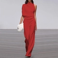Elegant red one-shoulder sleeveless jumpsuit with wide leg pants for formal occasions - S / Red