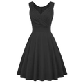 Detail of the elegant cross-pleated neckline on a vintage black sleeveless cocktail dress - Black