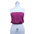 Elastic purple tube top for women with a comfortable ribbed hem shown on a mannequin - S / Burgundy