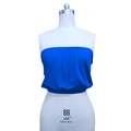Close-up of royal blue strapless bandeau bra with elastic pleated edges on mannequin - Blue