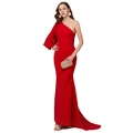 Elegante vestido de fiesta rojo de un hombro con volantes y silueta de sirena - S / Rojo