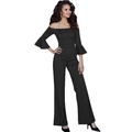 Elegant black strapless jumpsuit with ruffle bell sleeves and wide leg trousers - S / Black