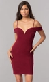 Slim fit wine red cocktail dress with spaghetti straps and a deep V-neckline - S / Burgundy