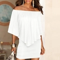 Elegante abito a tubino bianco con spalle scoperte, design a mantella e vestibilità - S / Bianco