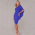 Elegante abito da cocktail blu reale monospalla con manica a volant e vestibilità bodycon - Blu