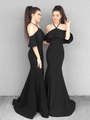 Elegant black off-shoulder mermaid evening gown with ruffled sleeves and slim fit design - Black