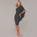 Elegante abito midi nero monospalla con manica a volant e design a tubino attillato - Nero