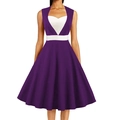 Detail of vintage sleeveless purple swing dress with white heart chest patchwork and belt - S / Purple