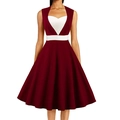 Vintage 1950s style sleeveless A-line dress in wine red with white heart patchwork - S / Burgundy
