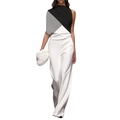 Elegante tuta smanicata color-block con pantaloni a gamba larga bianchi per look formale - S / Bianco