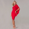 Elegant red one-shoulder bodycon midi dress with asymmetric cape sleeve for women - S / Red