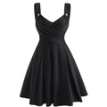 Detail of elegant black sleeveless dress with V-neckline and white button accents - S / Black