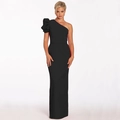 Elegantes schwarzes One-Shoulder-Abendkleid mit Puffärmel und schmaler, bodenlanger Passform - S / Schwarz