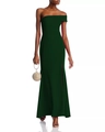 Dunkelgrünes One-Shoulder-Abendkleid mit hohem Schlitz und Detail der Perlenhandtasche - S / Dunkelgrün