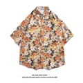 Men's yellow Hawaiian short sleeve floral shirt in loose retro beach style holiday fit - M / Yellow