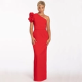 Elegantes einschultriges Abendkleid in kräftigem Rot mit markantem Puffärmel-Design - S / Rot