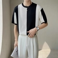 T-shirt da uomo in maglia di seta ghiaccio a maniche corte con design a contrasto bianco e nero - M / Nero