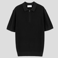 Slim fit men's black knit polo shirt with quarter-zip collar and ribbed texture - M / Black