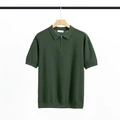 Men's slim fit dark green short sleeve knit Polo shirt with zip neck and ribbed cuffs - M / Army Green