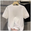 T-shirt uomo in maglia bianca con texture verticale a coste e girocollo slim sportivo - M / Bianco