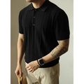 Vintage Strick-Poloshirt für Herren in Schwarz mit vertikaler Rippenstruktur - M / Schwarz