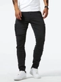 Détail du jean cargo noir coupe slim avec poches latérales à rabat et coutures aux genoux - S / Bas / Noir