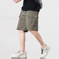 Mens olive green cargo shorts with quick-dry ice silk fabric and side pockets - M / Green