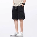 Men's black quick-dry cargo shorts with side pockets and elastic drawstring waist - M / Black
