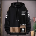 Sweat à capuche vintage oversize pour homme avec imprimé urbain et manches contrastées - S / Noir