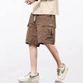 Men's summer quick-dry cargo shorts in dark brown with side pockets and drawstring - M / Brown