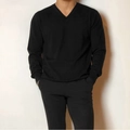 Schwarzer Herren V-Ausschnitt Langarm-Strickpullover im körpernahen Business-Casual-Stil - 3XL / Schwarz