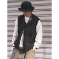 Men's black multi-pocket tactical utility vest with a matching outdoor fisherman hat - M / Black
