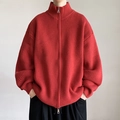 Roter Herren-Strickcardigan mit Stehkragen und Reißverschluss, lockerer Freizeitstil - 3XL / Rot