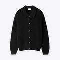 Herren Strickjacke in Dunkelblau mit klassischem Polokragen und vertikalem Rippmuster - M / Schwarz