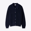 Dunkelblauer Strick-Cardigan für Herren mit Polo-Kragen und Knopfleiste aus Grobstrick - M / Marineblau