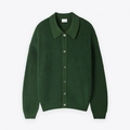Dunkelgrüner Herren Strick-Cardigan mit Polokragen und gerippter Textur im Relax-Stil - M / Armeegrün