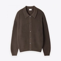 Dunkelbraune Strickjacke für Herren mit Polokragen und Knopfleiste im Rippstrick-Stil - M / Kaffeebraun