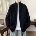 Cardigan da uomo nero in maglia ad alta densità con zip argentata e collo alto elegante - M / Nero