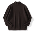 Men's dark brown mock neck knit sweater with vertical ribbed texture and loose fit - M / Coffee