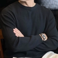 Maglione retrò a righe verticali da uomo, nero, vestibilità morbida per autunno e inverno - M / Nero