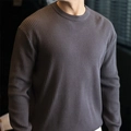 Maglione da uomo vintage grigio-marrone a righe verticali con girocollo e dettagli a coste - M / grigio scuro