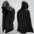 Men's gothic black hooded cloak jacket with longline cut and assassin's creed style - M / Black