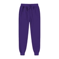 Dettaglio dei pantaloni sportivi viola con vita regolabile con coulisse e polsini a costine - S / Viola