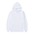 Detail shot of white hoodie showing the large kangaroo pocket and ribbed sleeve cuffs - White