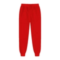Dettaglio di pantaloni sportivi rossi con elastico in vita e polsini sulle caviglie - S / Rosso