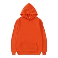 Flat lay of vibrant orange cotton hooded sweatshirt with kangaroo pocket and drawstring - Orange Red