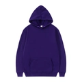 Detail showing deep purple hoodie with kangaroo pocket, drawstring hood and ribbed cuffs - Purple