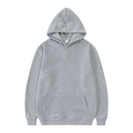 Detail view of the light gray hoodie showing the kangaroo pocket and size L neck label - Light Gray